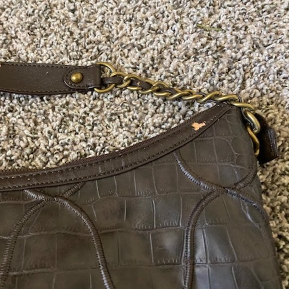 JESSICA SIMPSON Texture Faux Leather BROWN Purple PURSE Brass Strap PURPLE satin - Picture 3 of 12